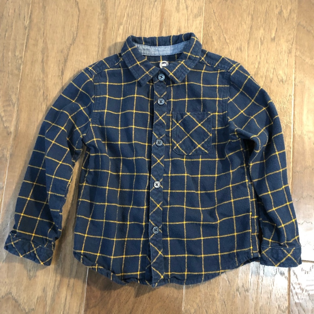 Wonder nation button down blue/mustard 4T